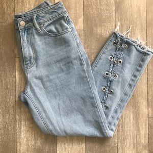 Kendall and Kylie Cropped Denim with Chain Detail